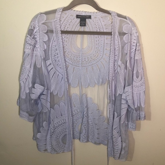 3/$25 🙌🏼 Kate & Mallory Lace Floral Kimono Tie Front Cardigan Top M/L - Picture 4 of 7